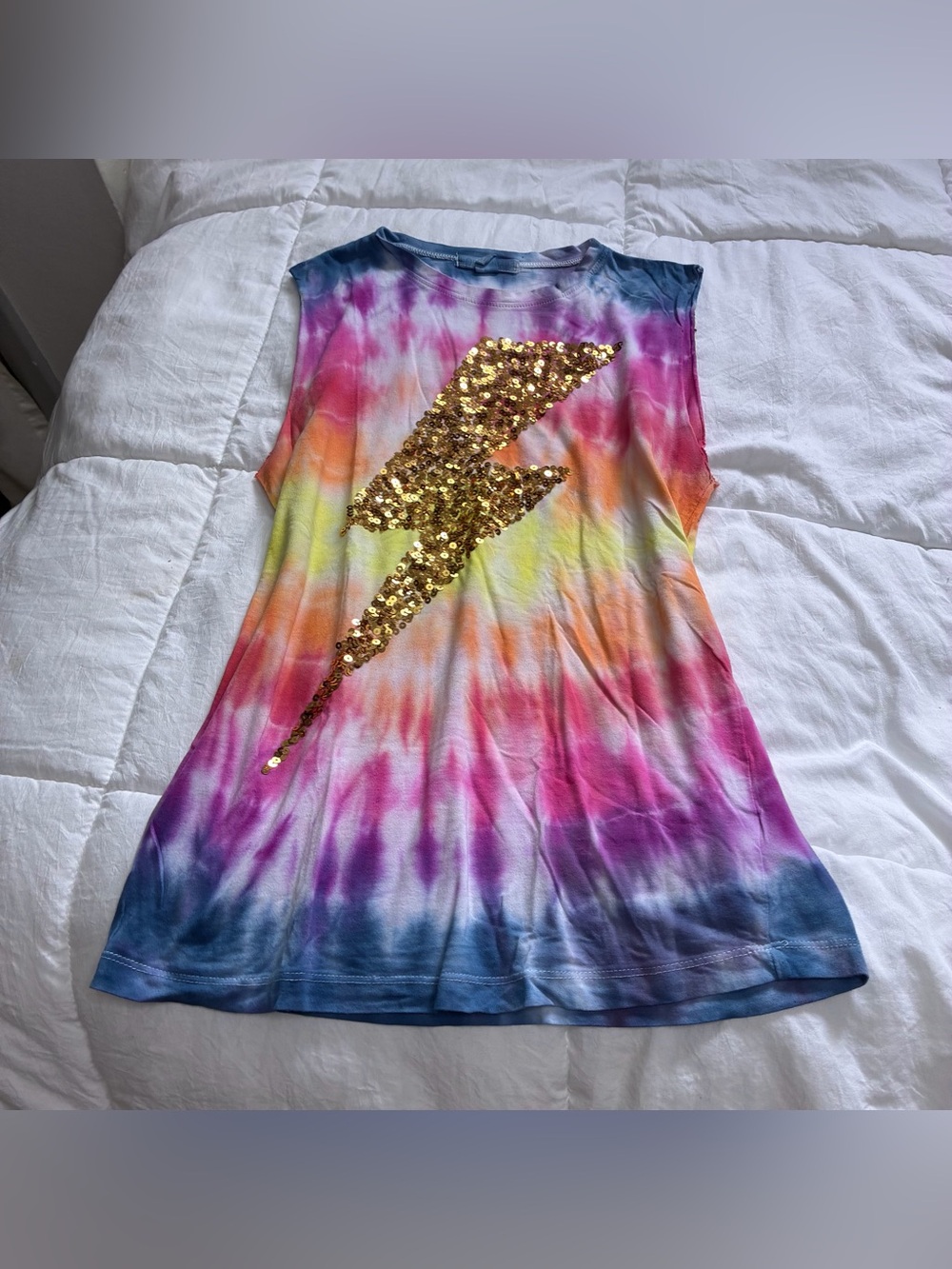 Forever 21 Tie Dye Lightning Bolt Sequin Tank Top